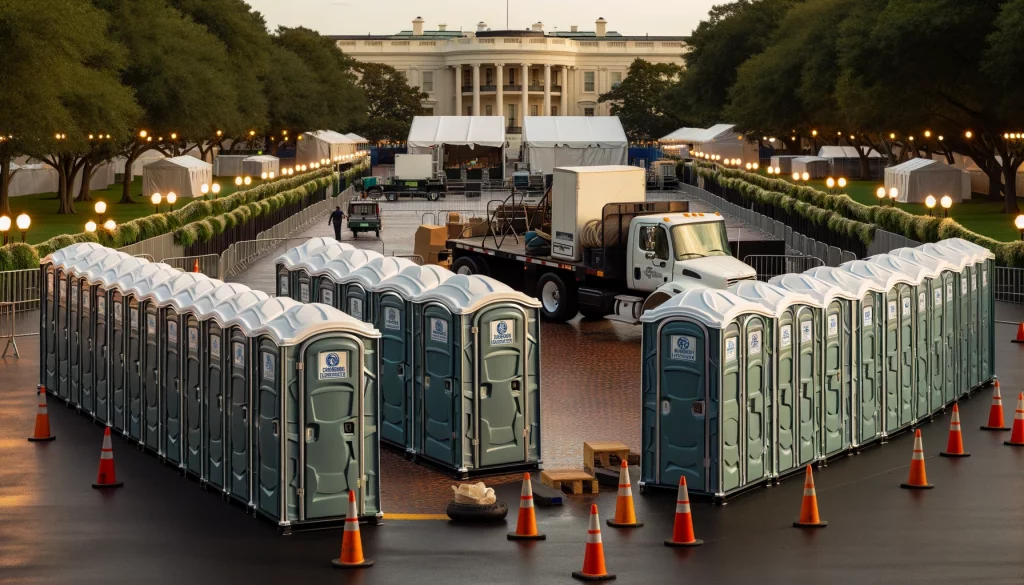 Festival porta potty bank with barricades in Morristown, Tennessee